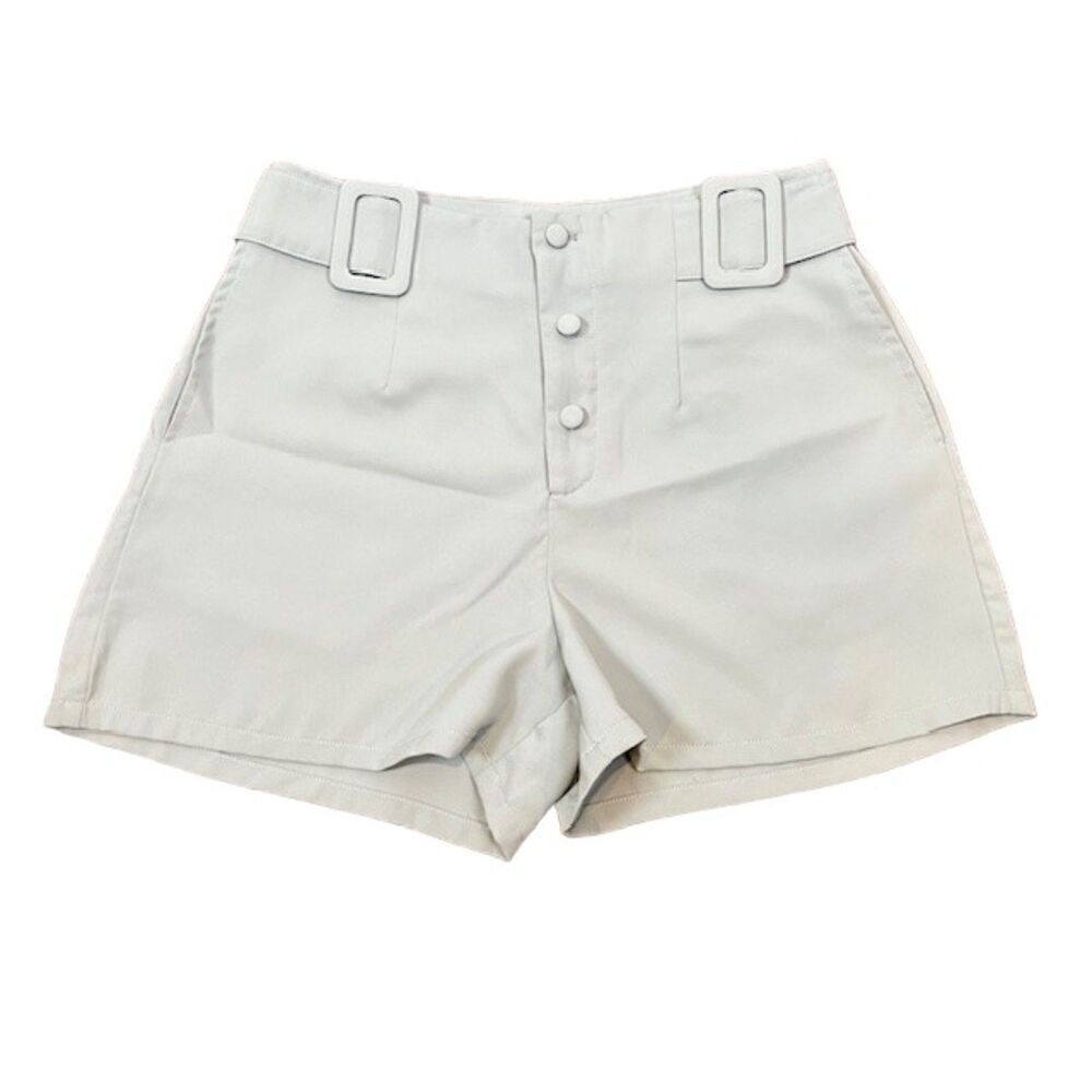 Cider High-Waist Buckle Detail Shorts in Light Sage